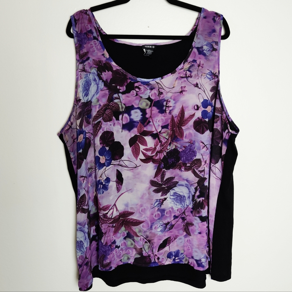 Torrid Purple/Black Sheer Floral Tank Top, Size 3 (3X)
